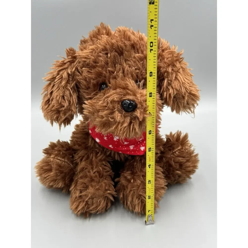 Walmart Dog Puppy Med Brown Plush w/ Red White Heart Bandana 10” Stuffed Animal